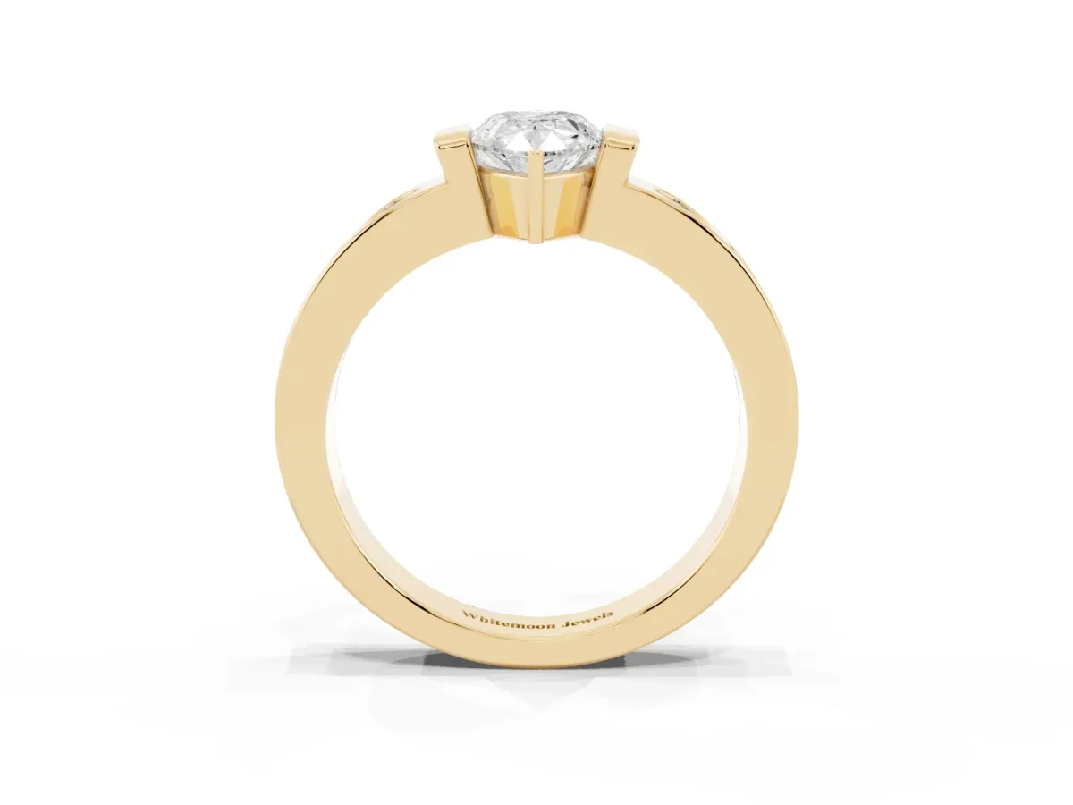 Pear Cut Brilliant Channel-Set Diamond Ring with Bezel Prong Setting Yellow gold