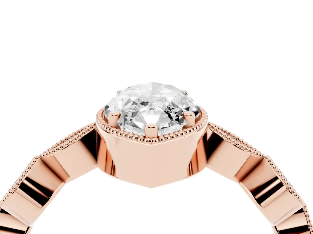 Marquise Cut Diamond Vintage Milgrain Ring with Round Stations Rose gold