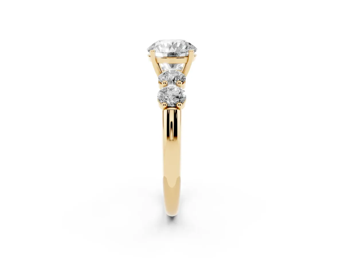 Round Cut Cut Five-Stone Prong Set Diamond Ring with Classic Band Yellow gold