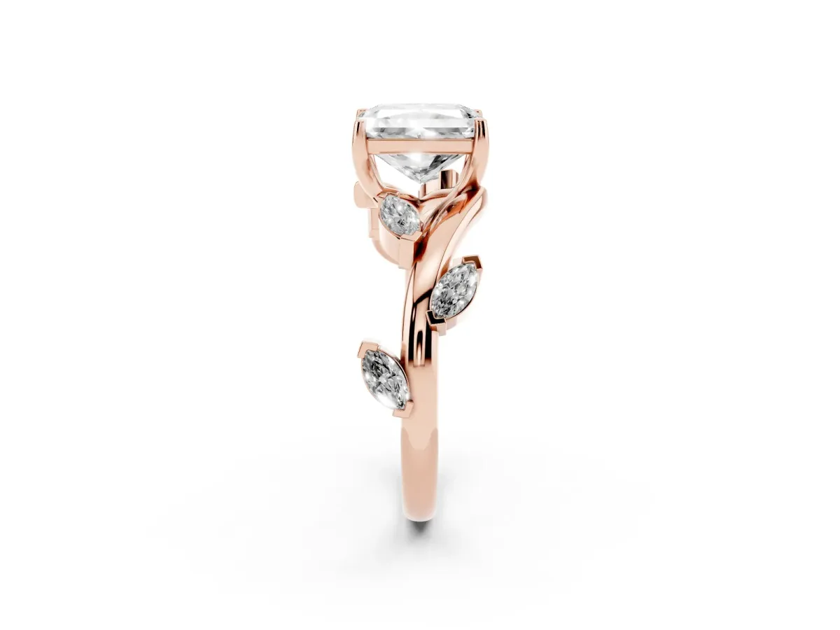 Radiant Cut Solitaire Twisted Band Marquise Accent Prong Setting Ring Rose gold