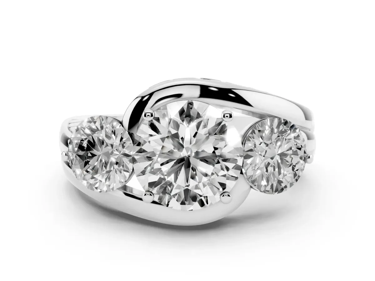 Three-Stone Round Cut Brilliant Split Shank Prong Set Ring White gold
