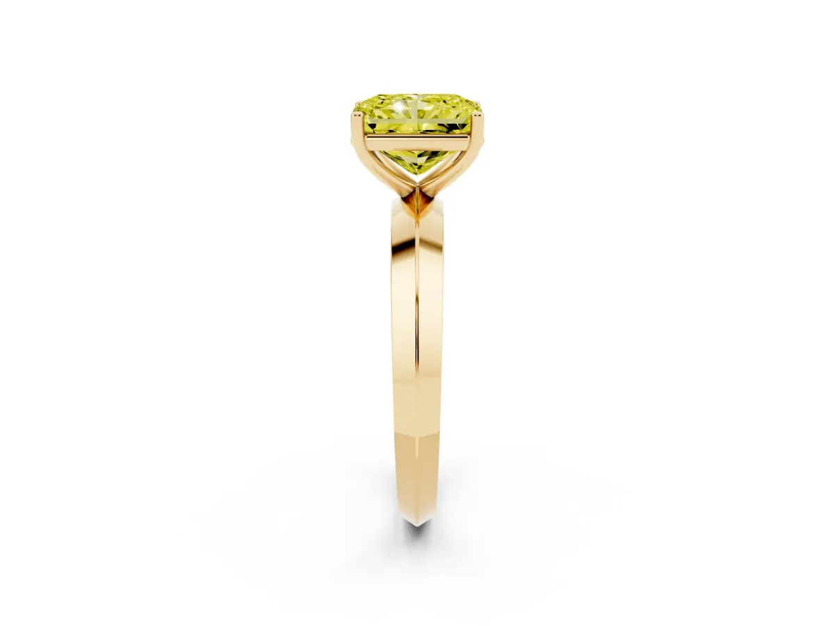 Fancy Yellow Radiant Cut Cut Solitaire Engagement Ring with Flat Band and Four-Prong Setting Yellow gold