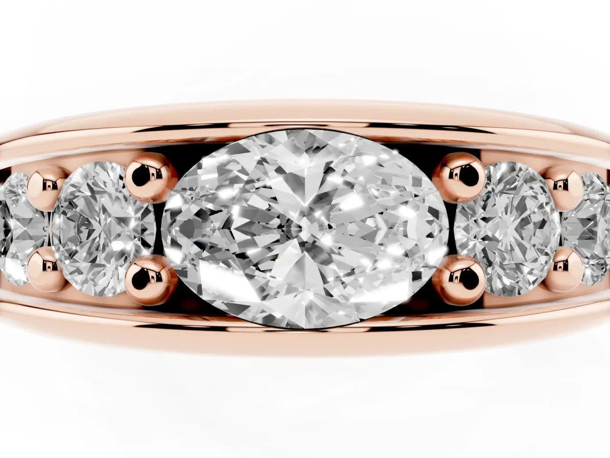 Oval Diamond Mens Ring with Round Diamond Accents Rose gold
