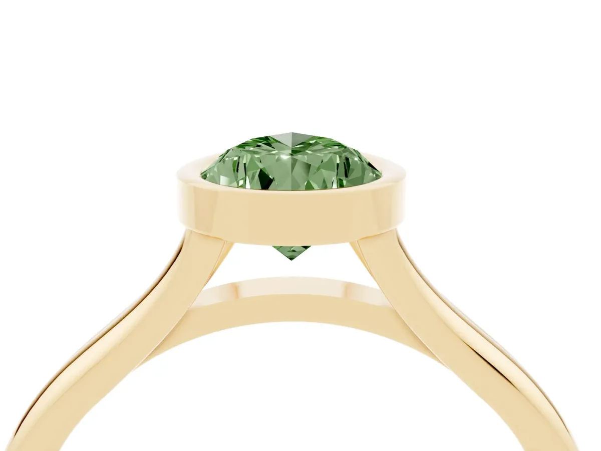 Fancy Green Bezel Set Pear Cut Cut Solitaire Ring with Tapered Band Yellow gold