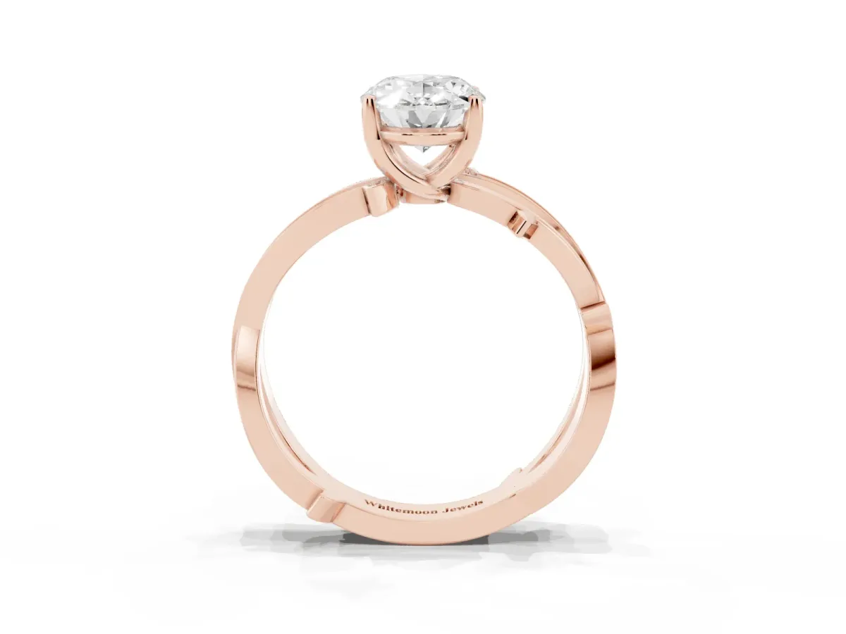 Oval Cut Solitaire Twist Band with Pavé Accents and Four-Prong Setting Rose gold