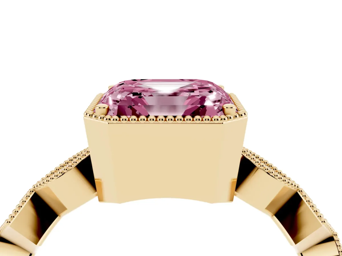 Fancy Pink Asscher Cut Milgrain Marquise Diamond Twist Band Ring Yellow gold