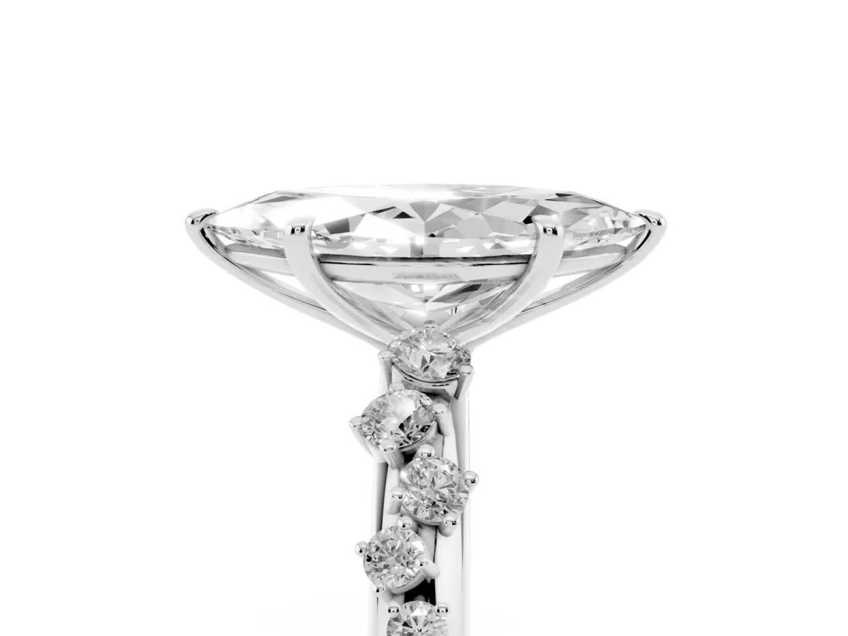 Marquise Cut Diamond Cluster Prong-Set Solitaire Ring Silver