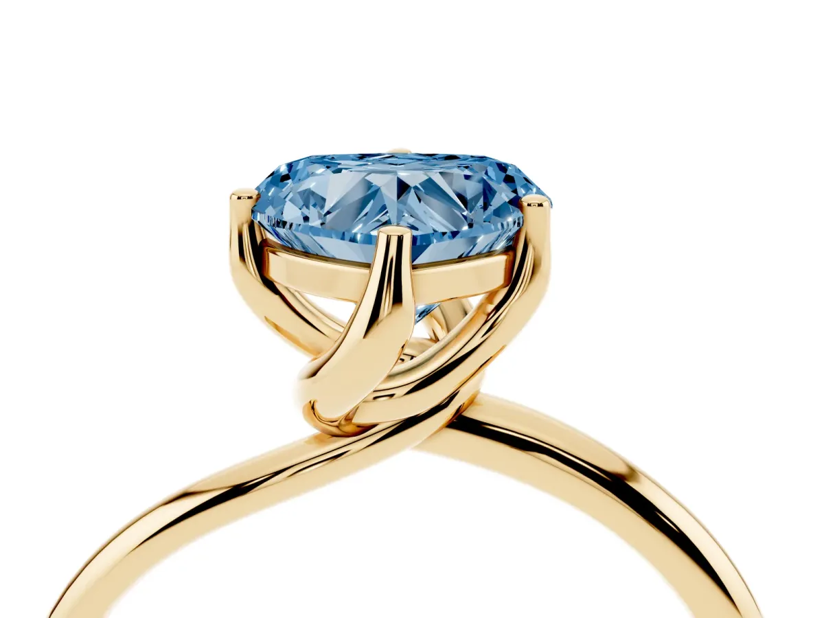 Fancy Blue Heart Cut Diamond Solitaire Engagement Ring with Four-Prong Setting and Classic Band Yellow gold