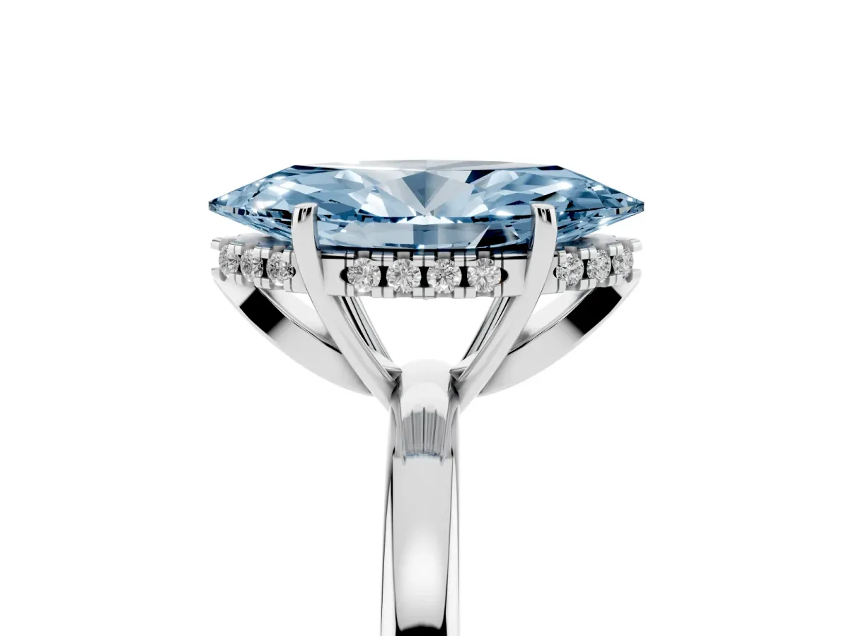 Fancy Blue Marquise Cut Solitaire Diamond Ring with Prong Setting and Plain Band Silver