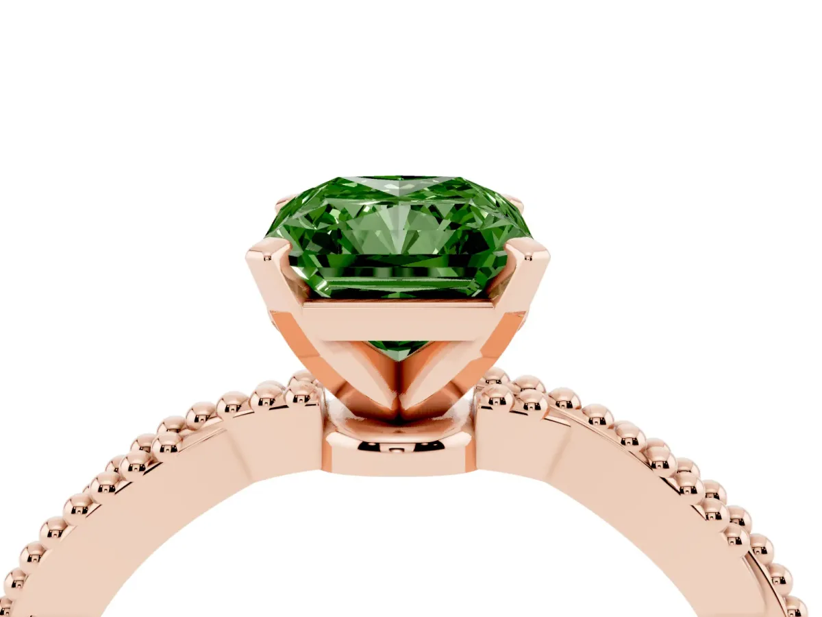 Fancy Green Radiant Cut Solitaire Twisted Band with Bead Prong Setting Rose gold