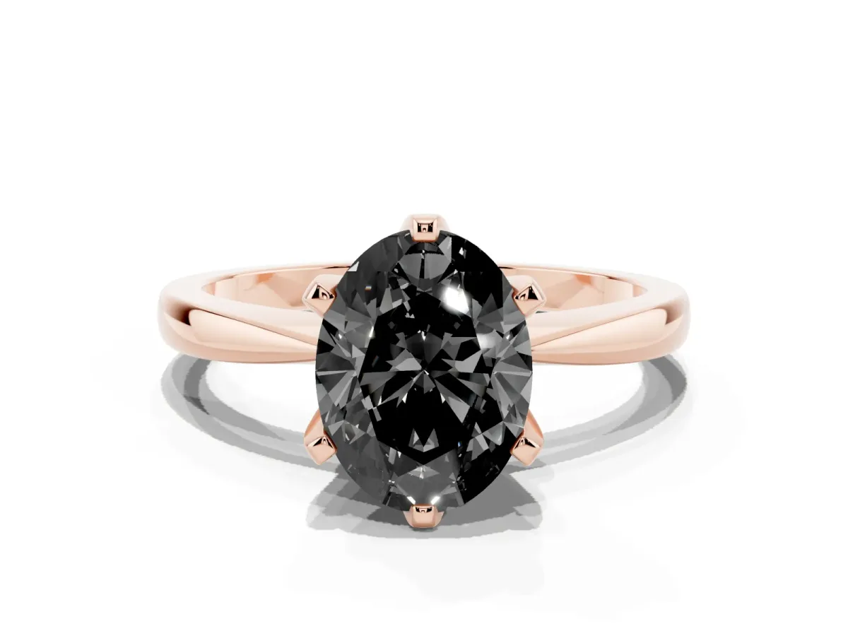Fancy Black Oval Cut Solitaire Engagement Ring with Six-Prong Setting and Tapered Band Rose gold