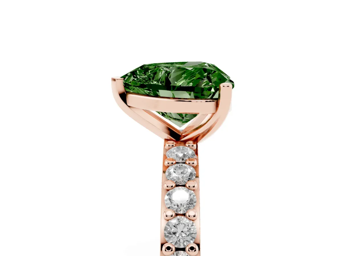 Fancy Green Heart Cut Cut Diamond Solitaire with Pave Band and Four-Prong Setting Rose gold