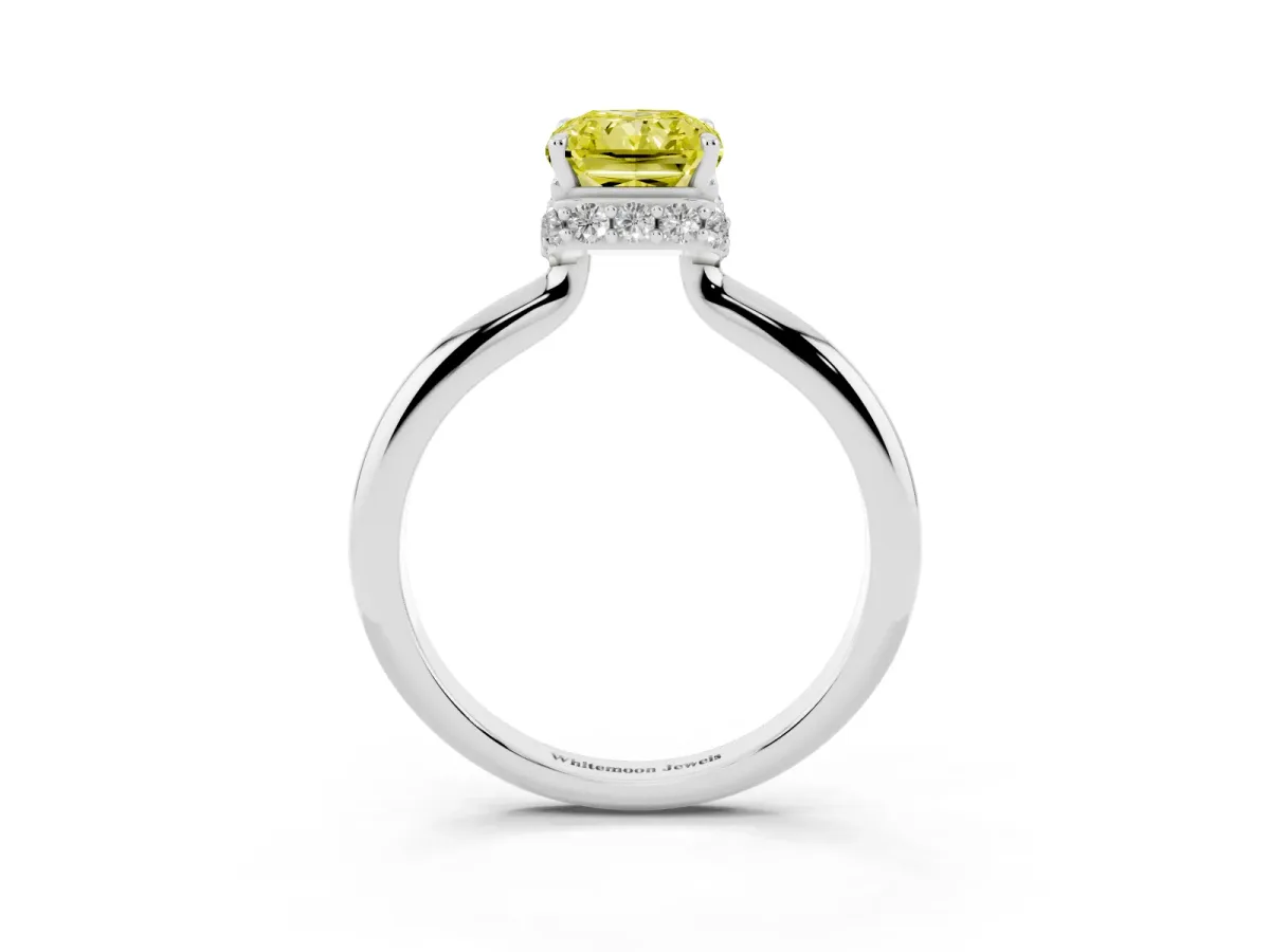 Fancy Yellow Radiant Cut Brilliant Solitaire Engagement Ring with Six-Prong Setting and Classic Band Silver