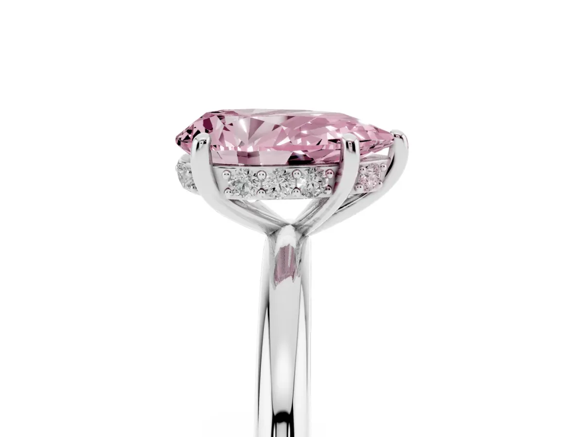 Fancy Pink Pear Cut Solitaire Diamond Ring with a Classic Band and Four-Prong Setting Silver