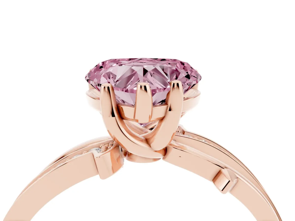 Fancy Pink Heart Cut Solitaire Twist Band with Pavé Accents and Four-Prong Setting Rose gold