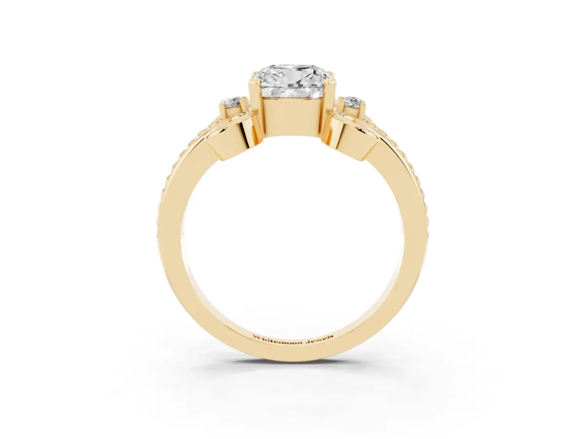 Cushion Cut Solitaire Twisted Band Scroll Prong Ring Yellow gold