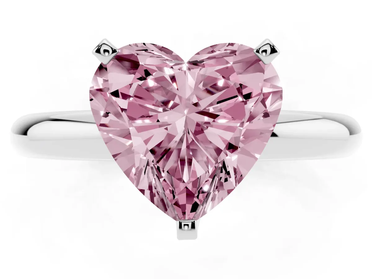 Fancy Pink Heart Cut Diamond Solitaire Engagement Ring with Round Band and Four-Prong Setting Platinum