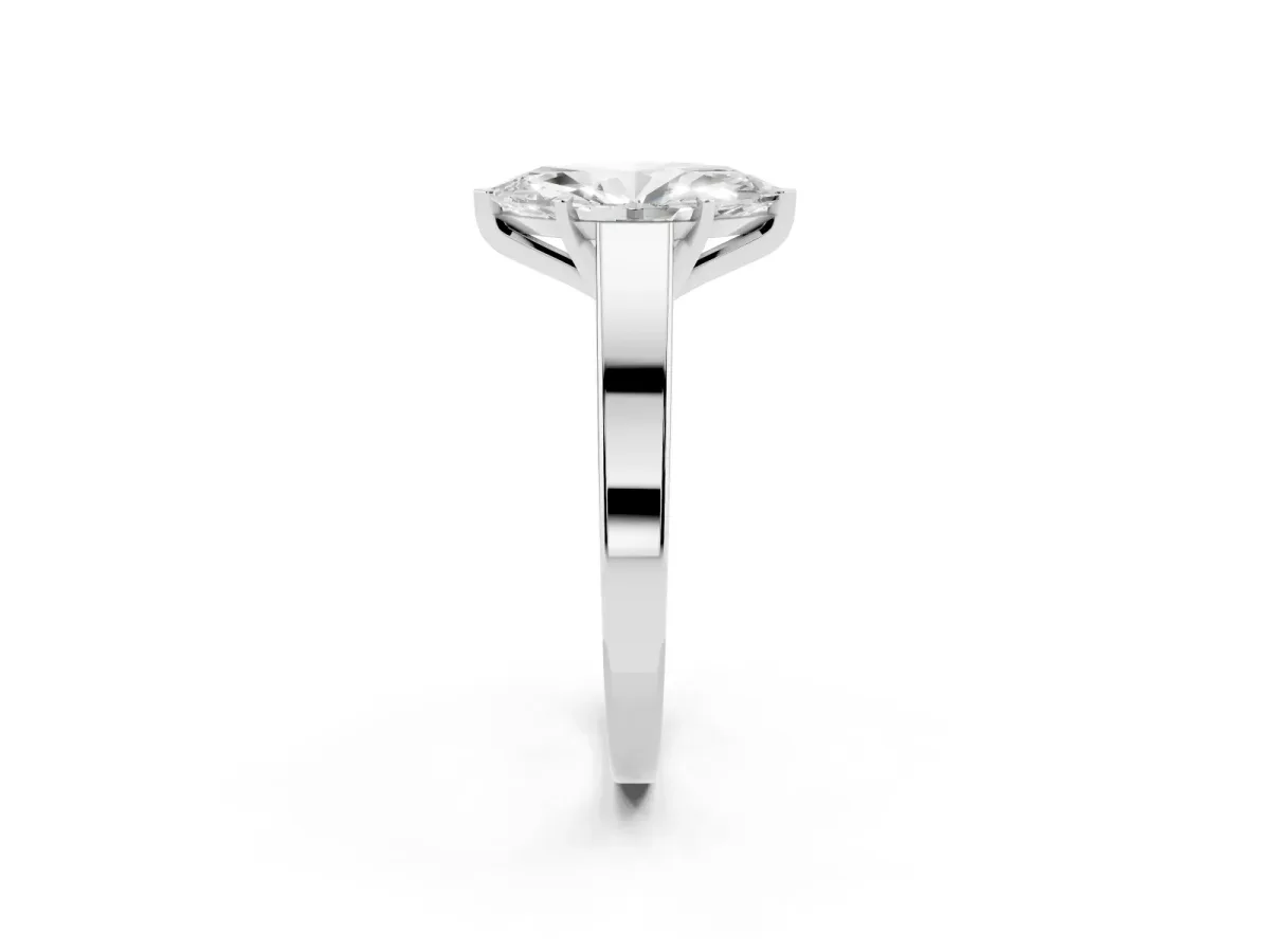 Marquise Cut Solitaire Engagement Ring with Four-Prong Setting and Tapered Band Silver
