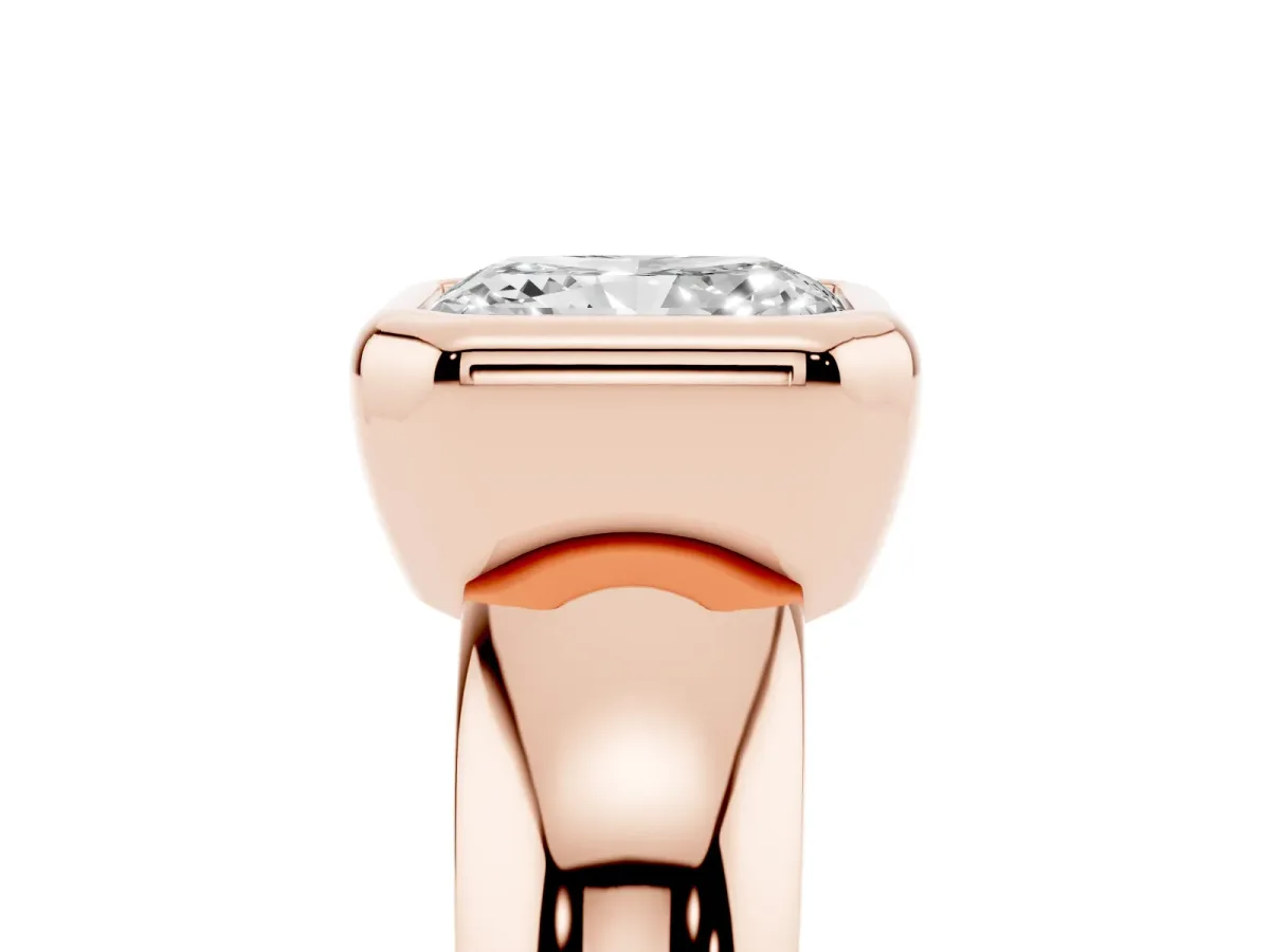 Bezel Set Radiant Cut Solitaire Ring with Wide Band Rose gold