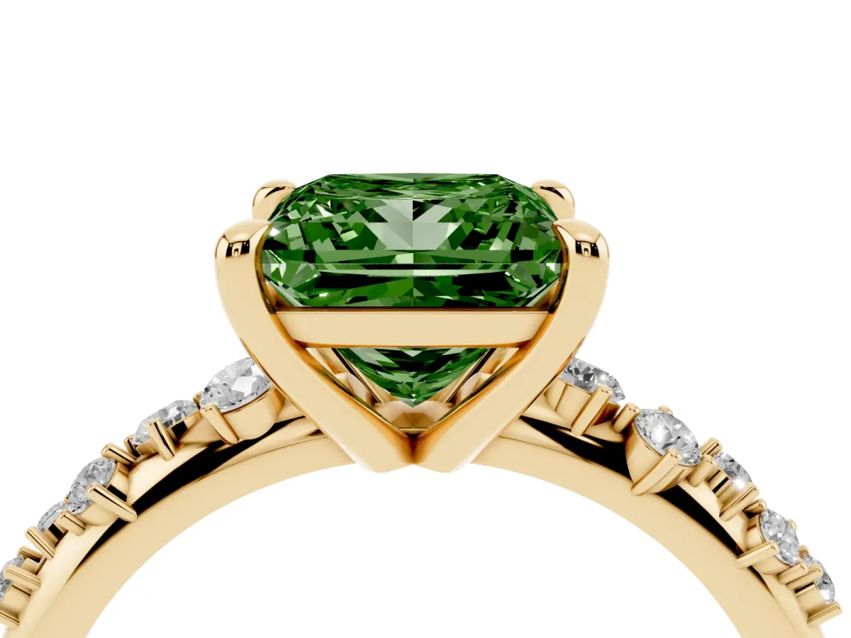 Fancy Green Princess Cut Cut Diamond Vine Band with Four-Prong Setting Yellow gold