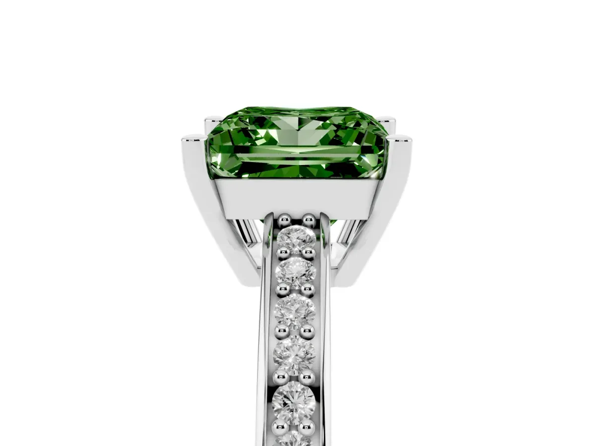 Fancy Green Princess Cut Solitaire Pavé Band Prong Setting Ring Silver