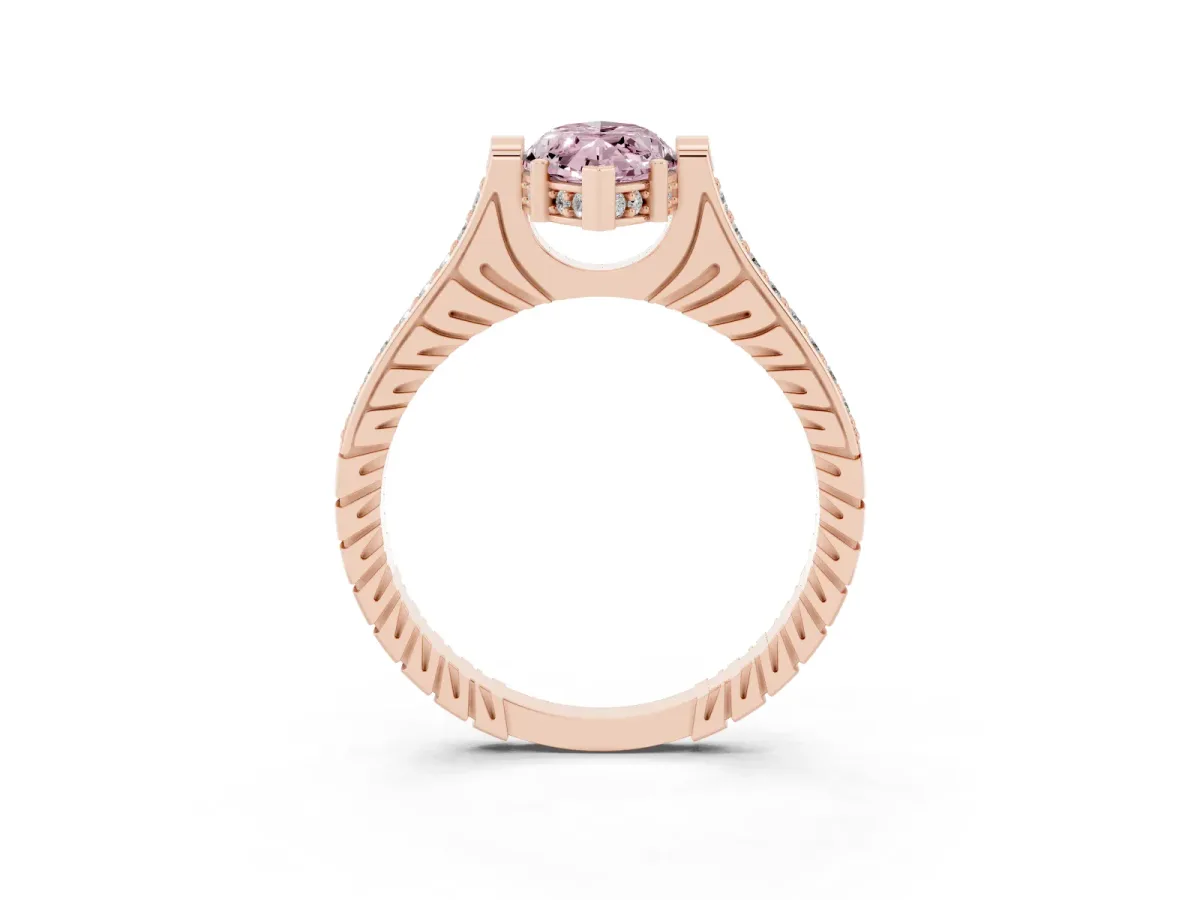 Fancy Pink Marquise Cut Solitaire Diamond Ring with Channel Set Band and Bezel Prong Setting Rose gold