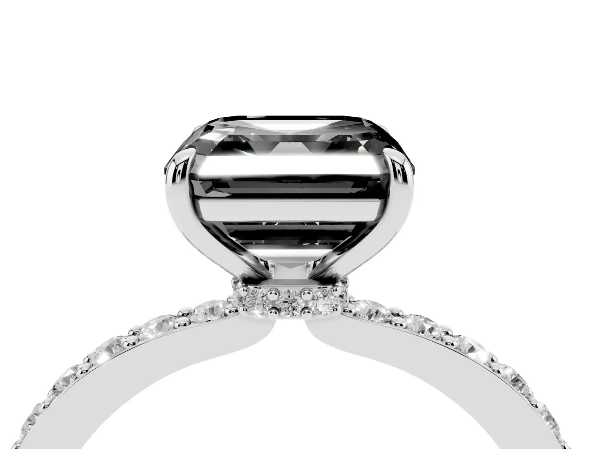 Fancy Black Asscher Cut Diamond Solitaire Engagement Ring with Pavé Band and Four-Prong Setting Platinum