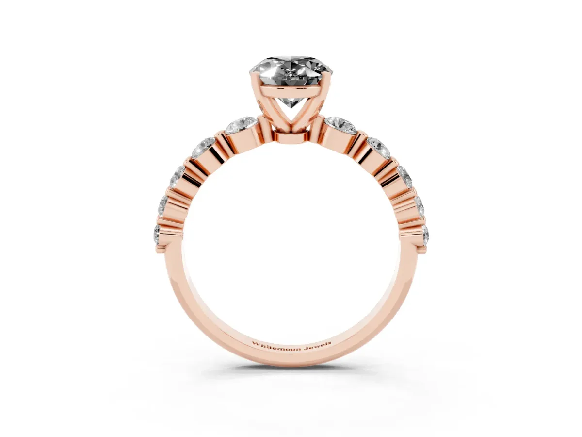 Fancy Black Oval Cut Solitaire Diamond Ring with Pave Band and Four-Prong Setting Rose gold