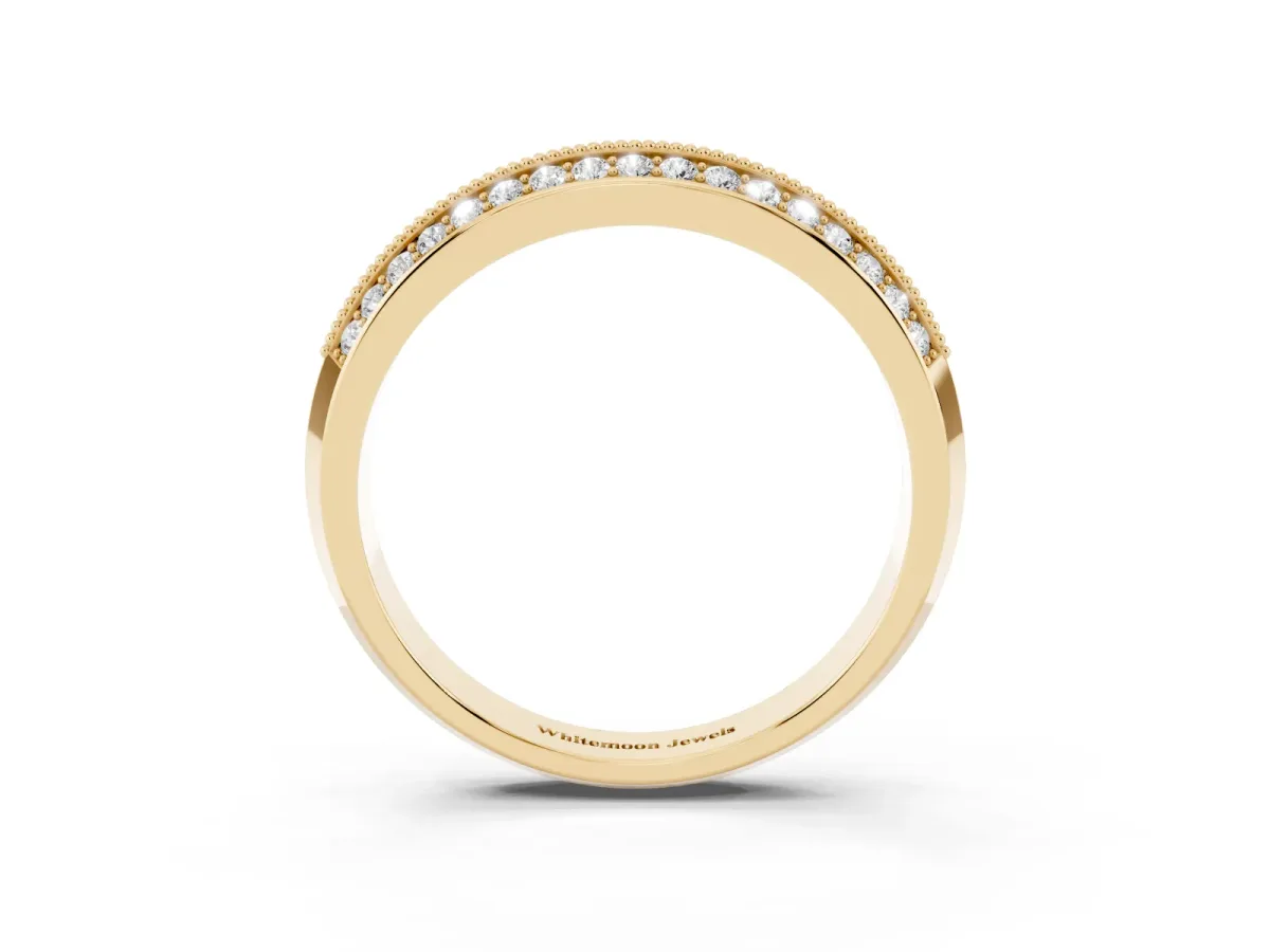Round Diamond Pave Eternity Band with Milgrain Edging Yellow gold