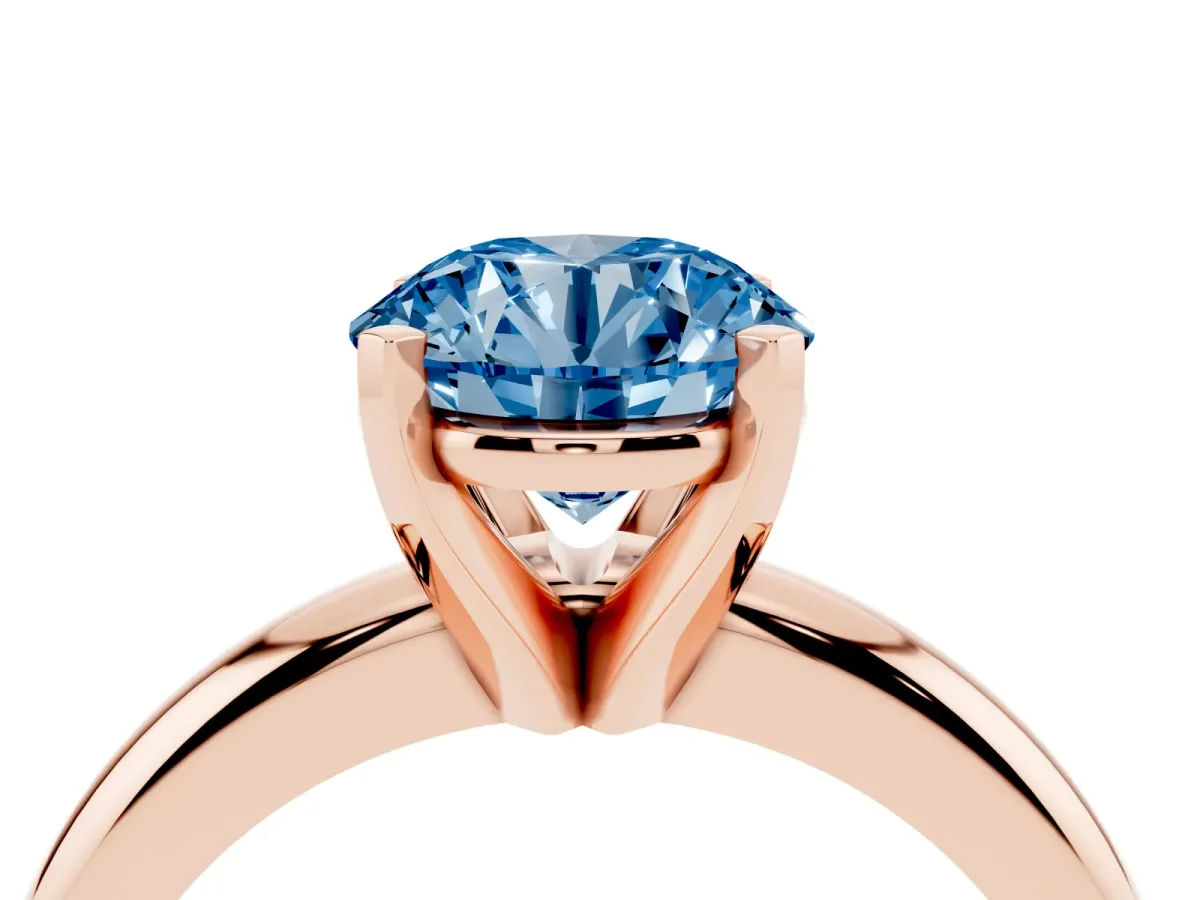 Fancy Blue Round Cut Diamond Solitaire Engagement Ring with Round Band and Four-Prong Setting Rose gold