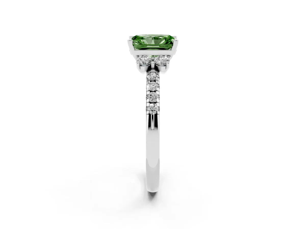 Fancy Green Radiant Cut Diamond Three-Stone Pave Band with Four-Prong Setting Silver