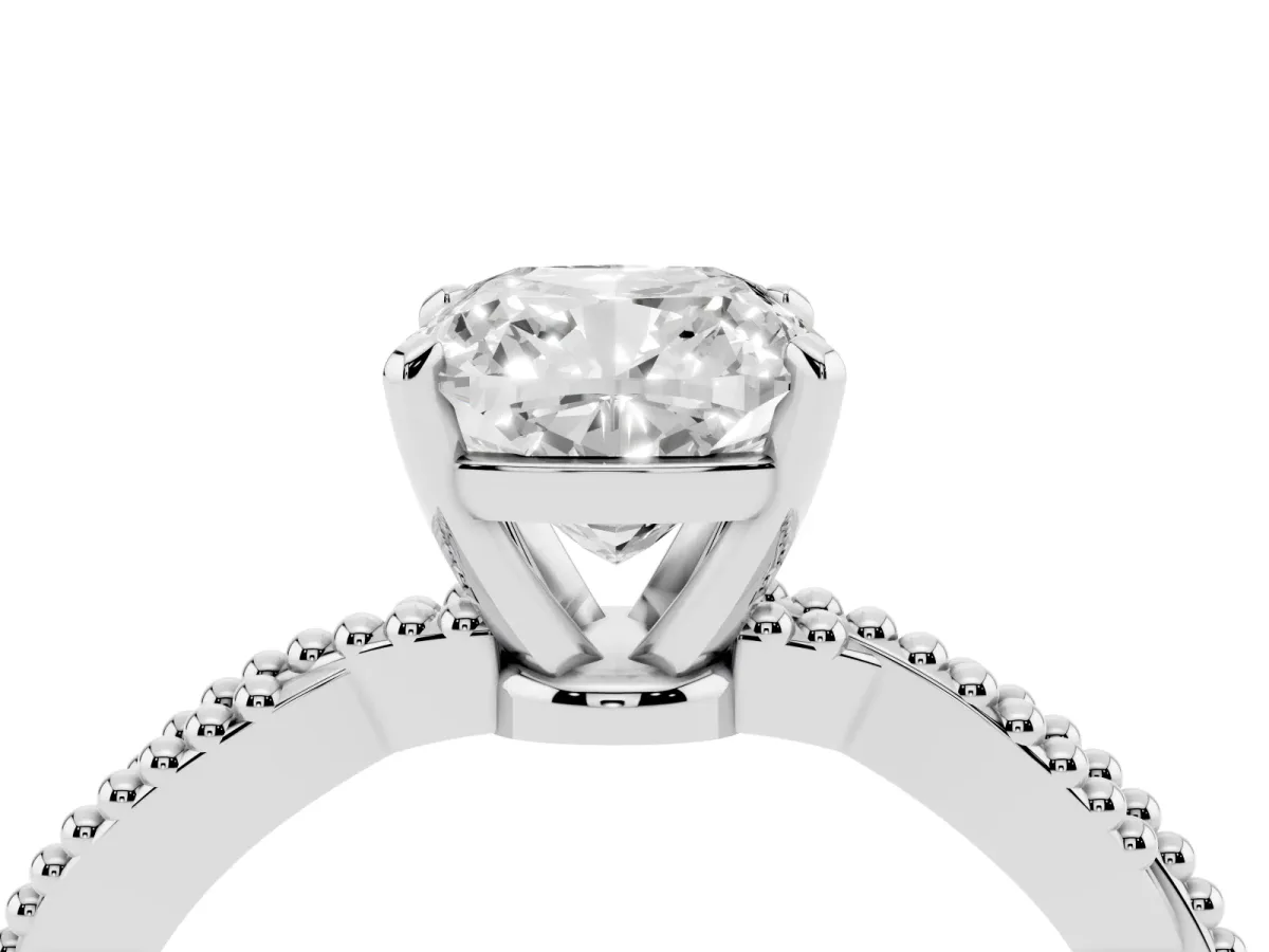 Cushion Cut Solitaire Twisted Band with Bead Prong Setting Platinum