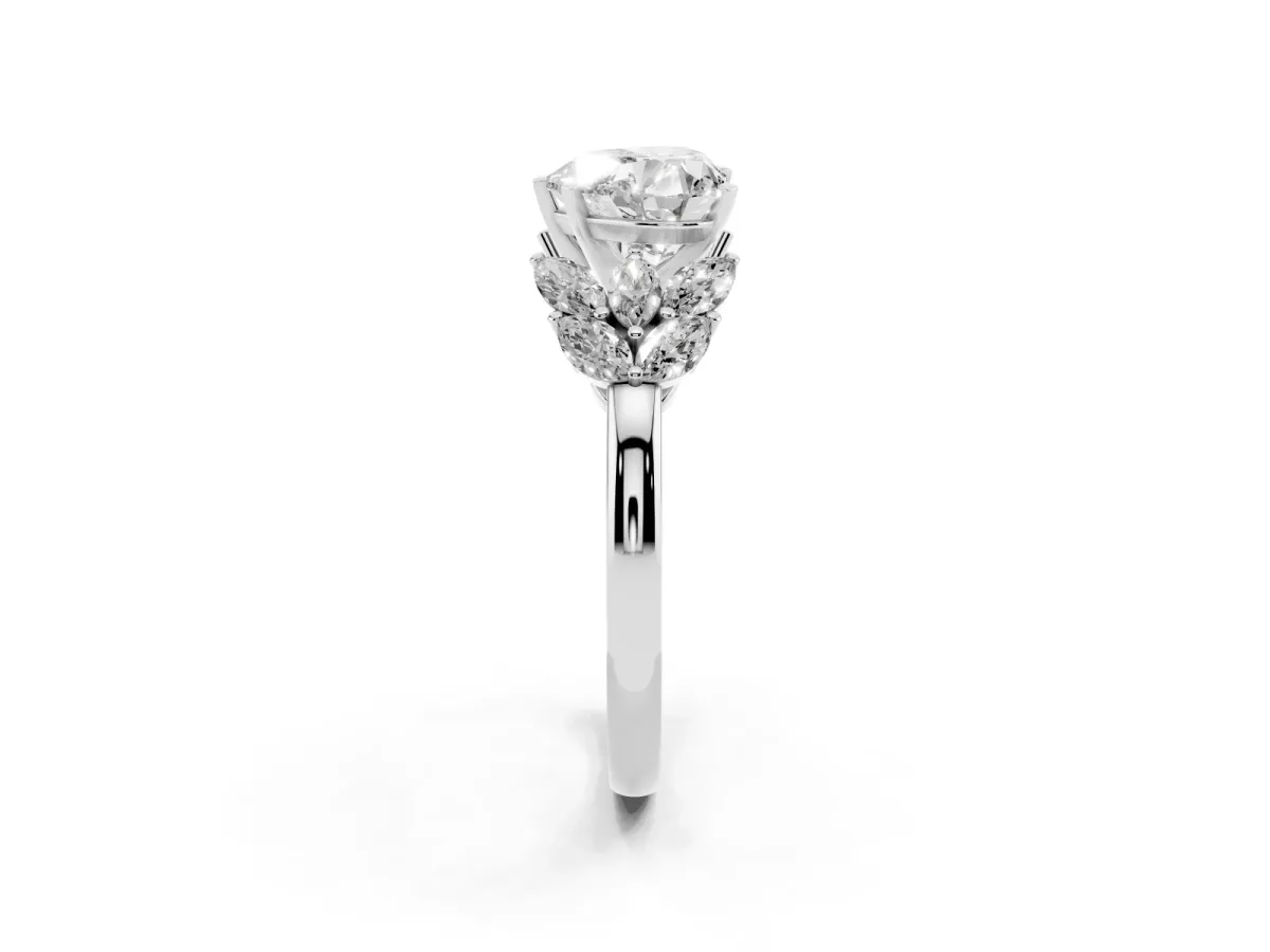 Heart Cut Diamond Cluster Leaf Design Ring with Prong Setting Silver