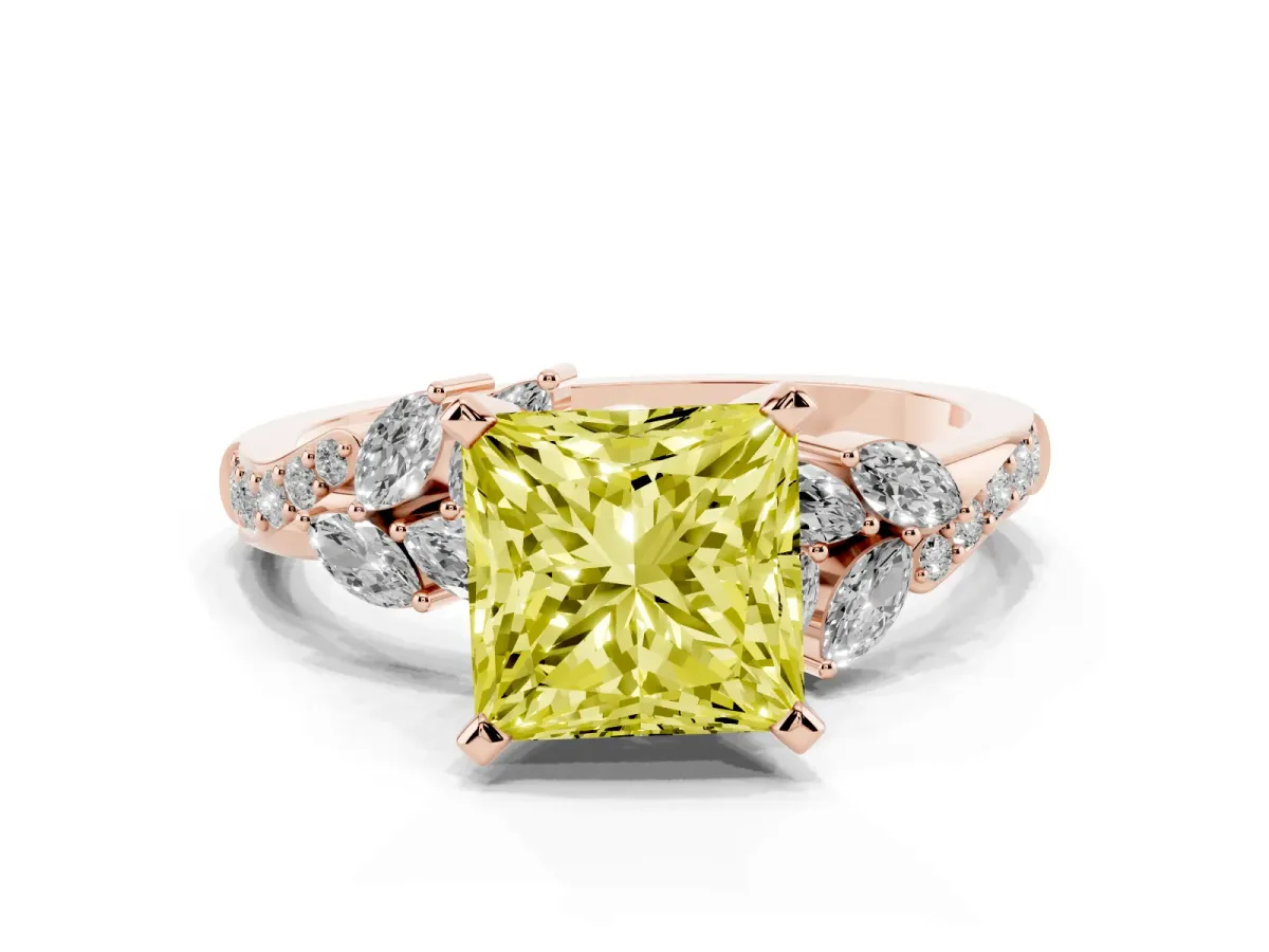 Fancy Yellow Princess Cut Solitaire Marquise Twist Band with Six-Prong Setting Rose gold