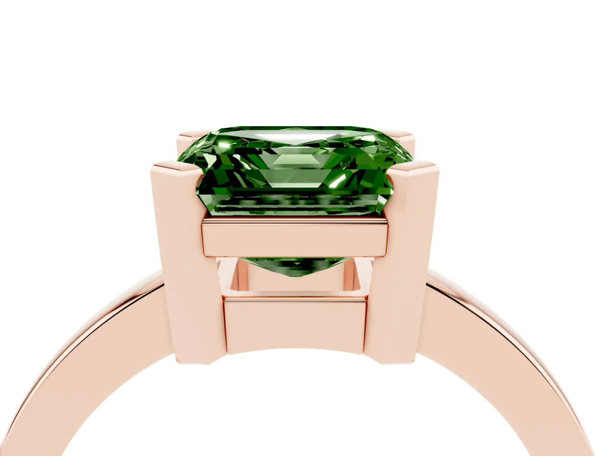 Fancy Green Asscher Cut Cut Solitaire Ring with Four-Prong Setting and Classic Band Rose gold