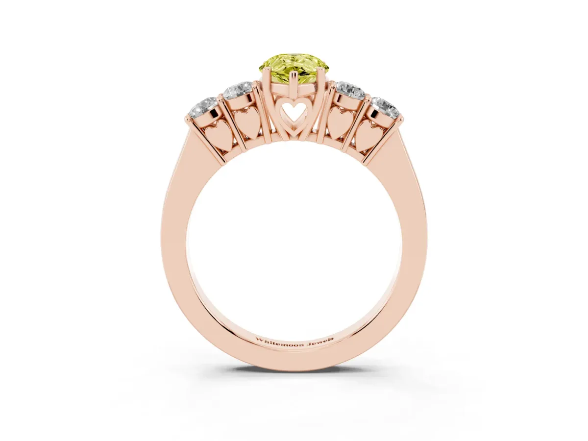 Fancy Yellow Pear Cut Cut Diamond Five-Stone Prong Set White Gold Ring Rose gold