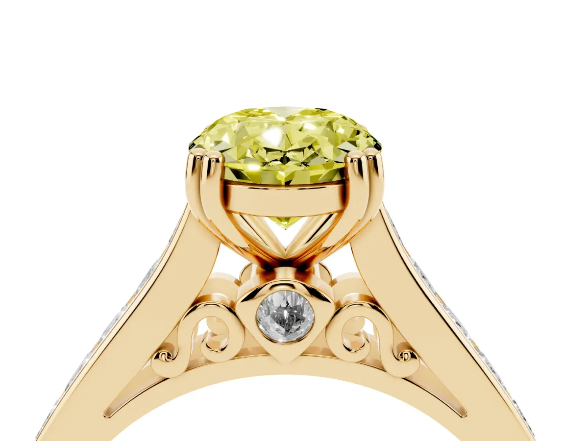 Fancy Yellow Oval Cut Cut Channel Set Solitaire Engagement Ring with Prong Setting Yellow gold