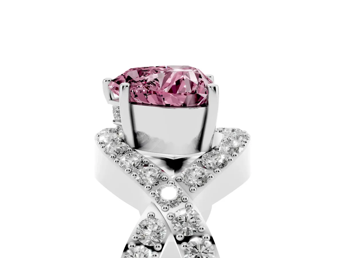 Fancy Pink Heart Cut Solitaire Twist Band Pavé Diamond Engagement Ring Silver