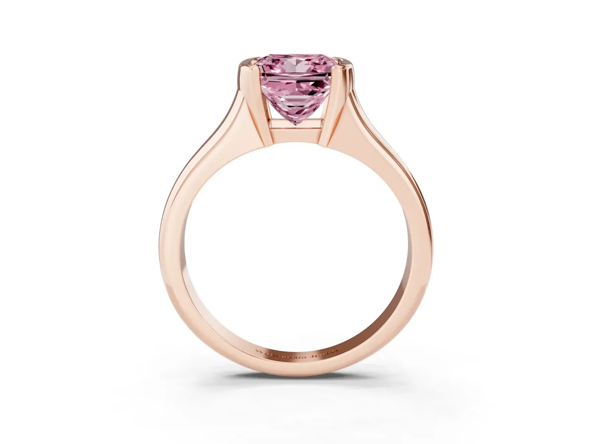 Fancy Pink Princess Cut Solitaire Tension Set Diamond Ring with Split Shank Band Rose gold