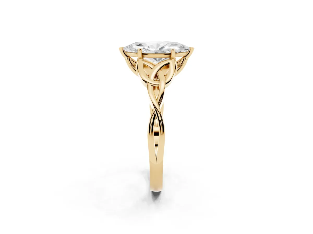 Marquise Cut Diamond Solitaire Engagement Ring with Celtic Knot Band and Four-Prong Setting Yellow gold