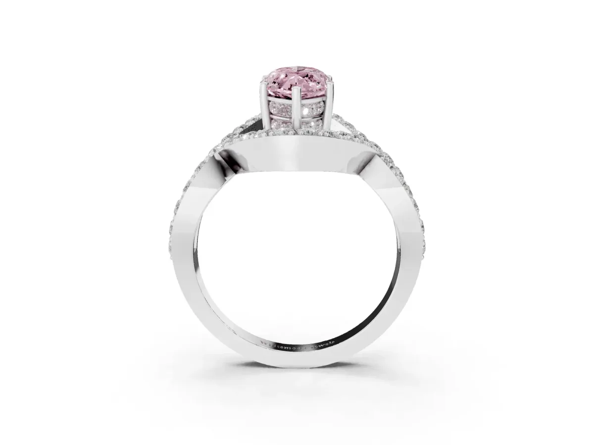 Fancy Pink Marquise Cut Solitaire Twist Band Pavé Diamond Engagement Ring Silver