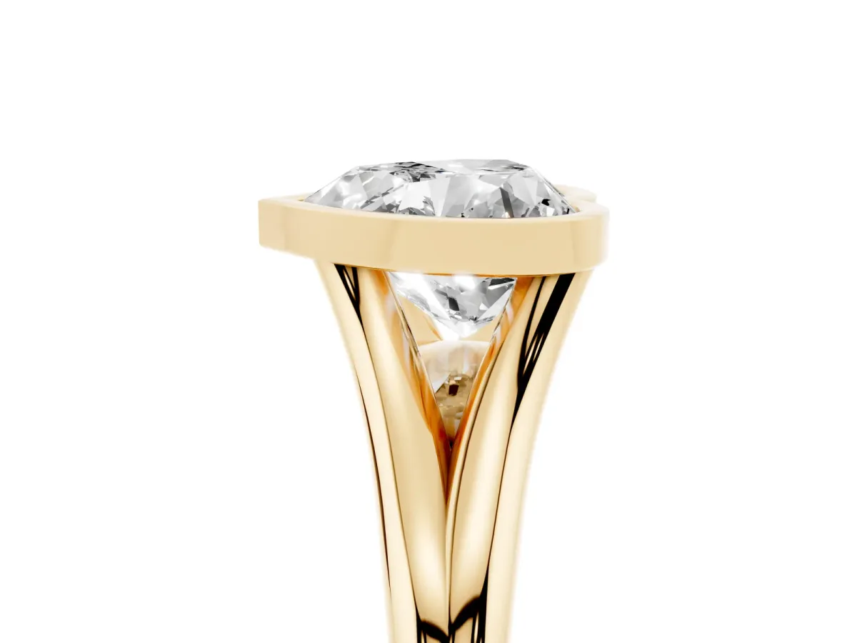 Bezel Set Heart Cut Cut Solitaire Ring with Tapered Band Yellow gold
