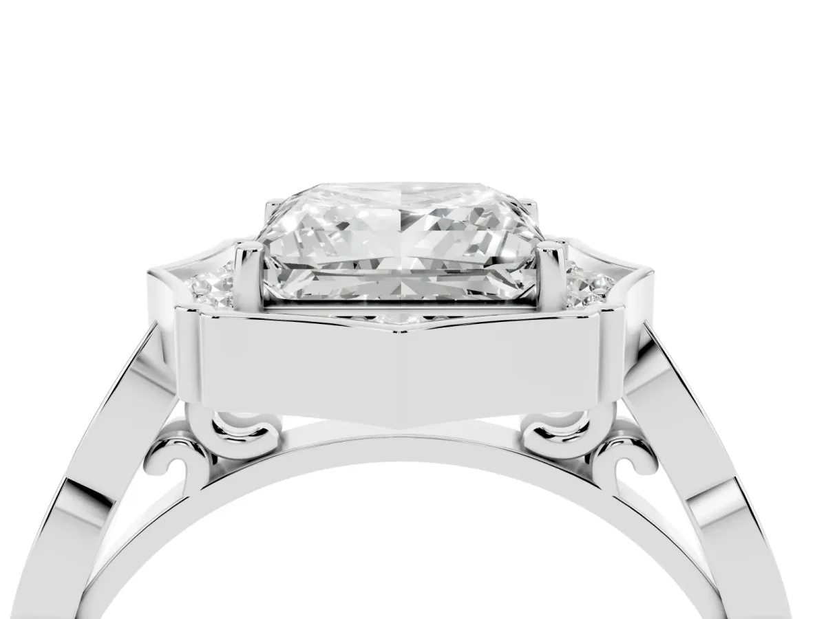 Princess Cut Halo Diamond Engagement Ring with Milgrain Band and Four-Prong Setting White gold