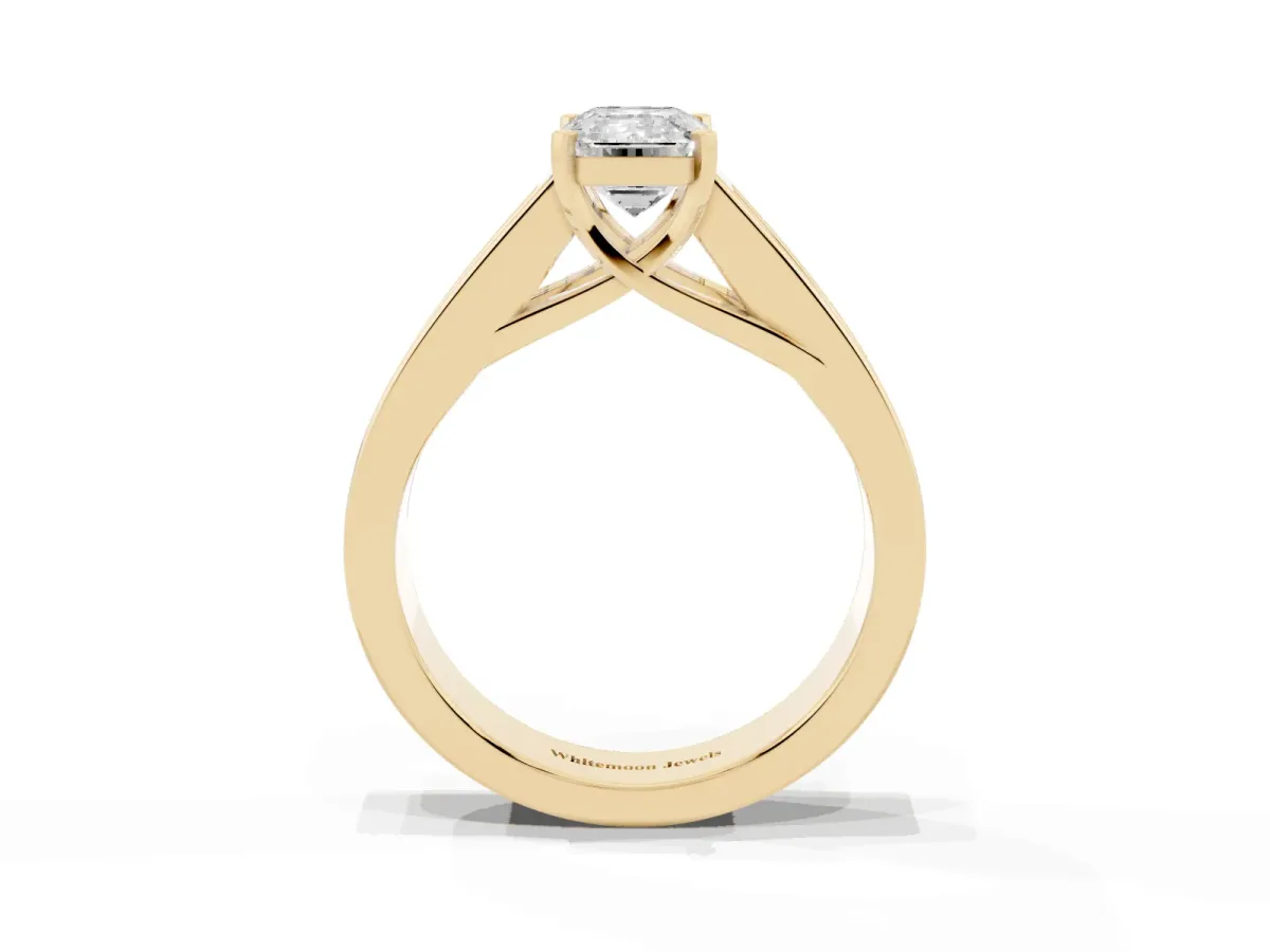 Emerald Cut Cut Channel Set Solitaire Ring with Four-Prong Setting Yellow gold