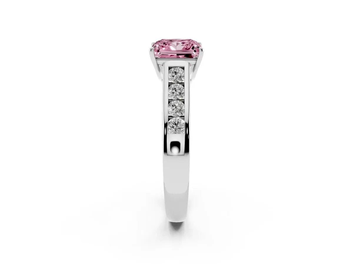 Fancy Pink Princess Cut Solitaire Channel-Set Diamond Engagement Ring with Four-Prong Setting Silver