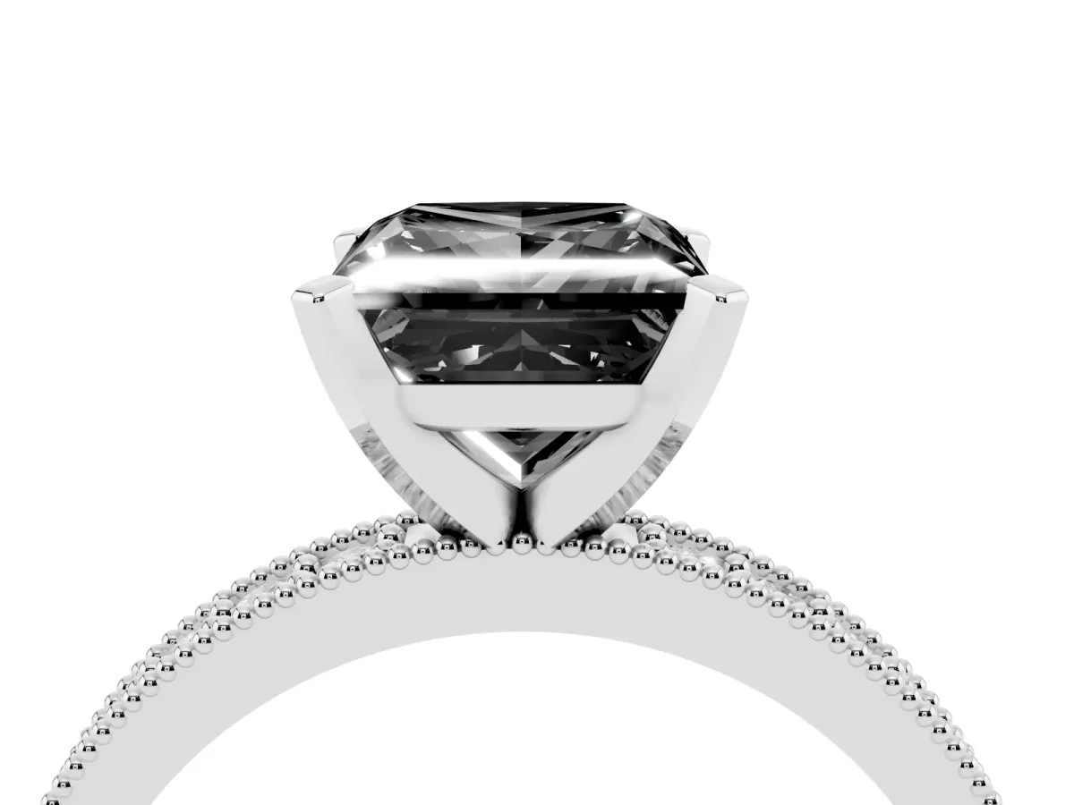 Fancy Black Princess Cut Diamond Milgrain Pavé Engagement Ring with Four-Prong Setting Silver