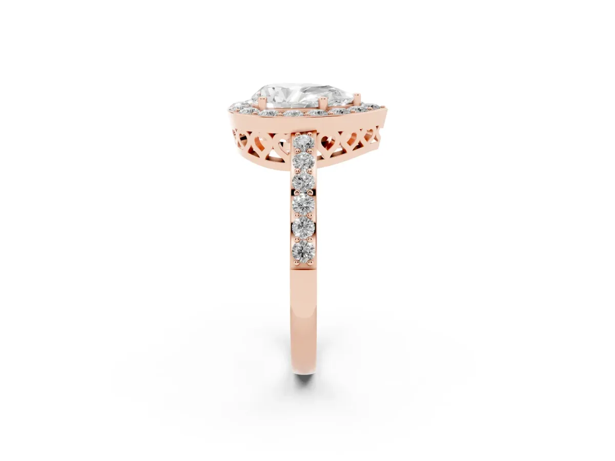 Pear Cut Halo Diamond Pavé Band Ring with Prong Setting Rose gold