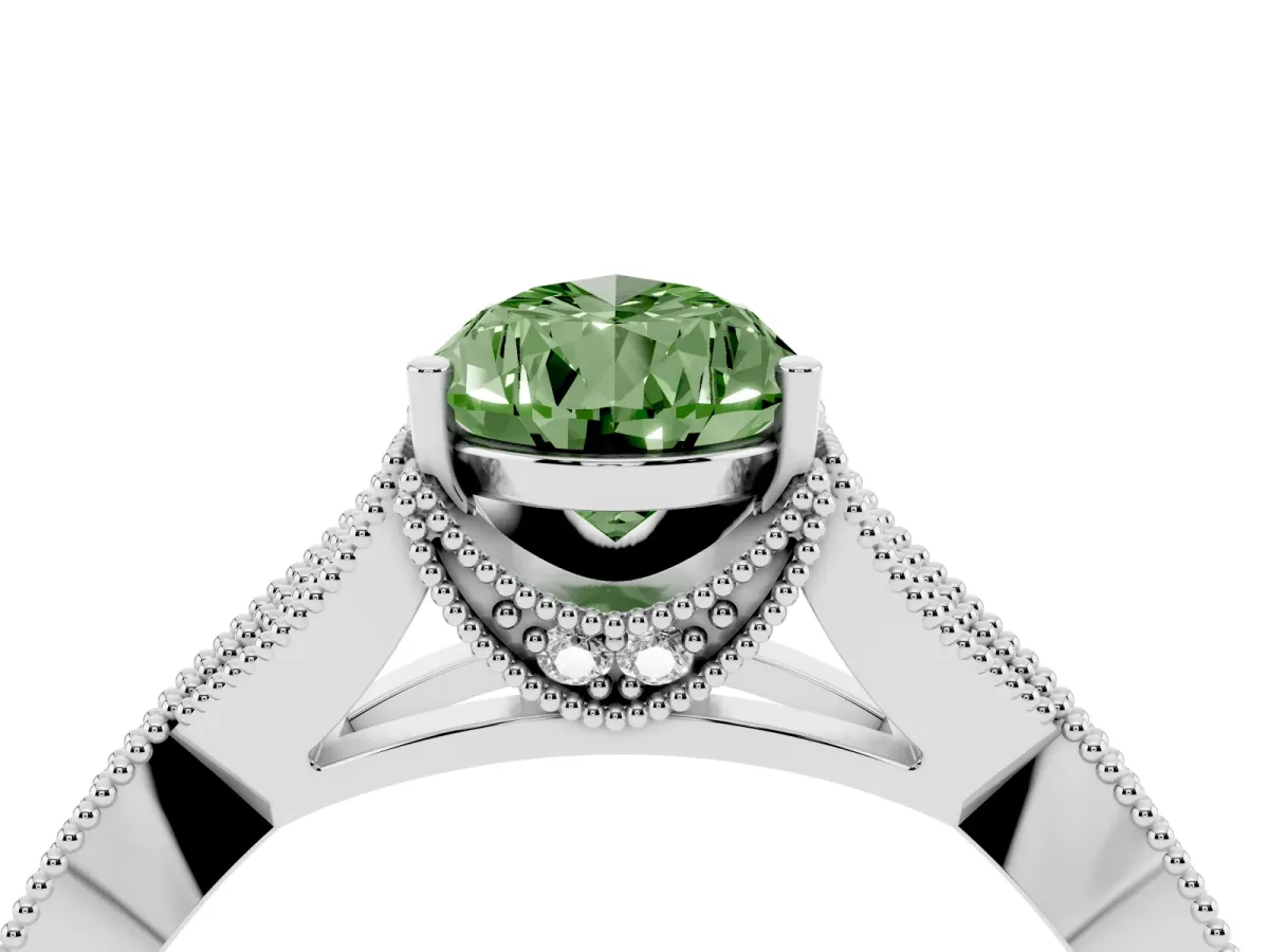 Fancy Green Pear Cut Cut Diamond Twisted Band with Milgrain Pave Setting and Four-Prong Setting Silver