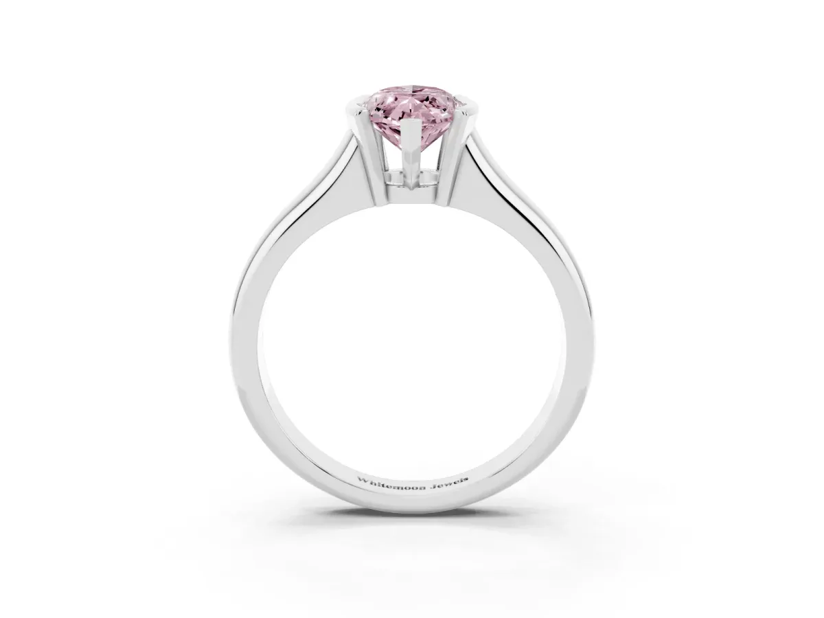 Fancy Pink Marquise Cut Solitaire Tension Set Diamond Ring with Split Shank Band Silver