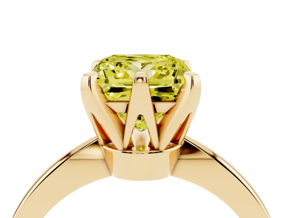 Fancy Yellow Princess Cut Solitaire Engagement Ring with Six-Prong Setting and Tapered Band Yellow gold